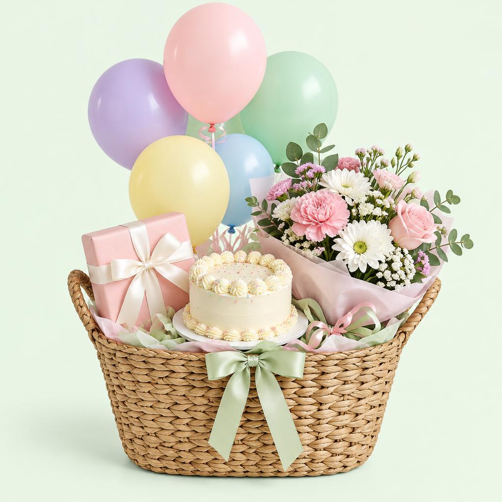 مفاجأة عيد ميلاد بالكيك والبالونات